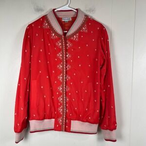 Conditions Apply Red Embroidered‎ Bomber Jacket Women's Size M